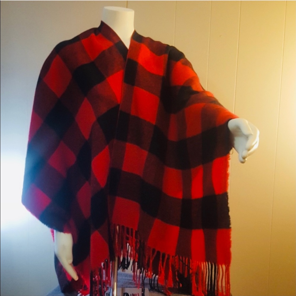 Classic red & black buffalo check poncho
